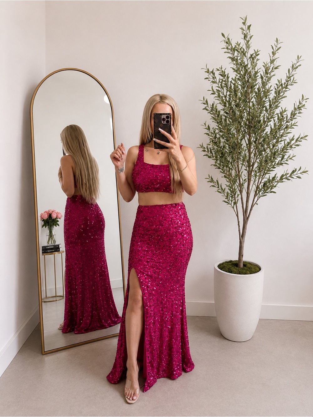 Sequin Fuchsia Two-Piece Maxi Skirt